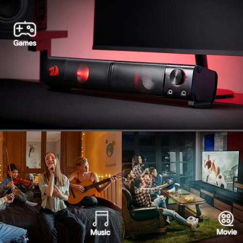 Redragon GS550 PC Gaming Speakers, 2.0 Channel Desktop Computer Sound Bar with Compact Maneuverable Size, Headphone Jack, Quality Bass & Decent Red Backlit, USB Powered w/ 3.5mm Cable - Image 9
