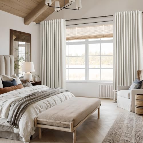 Guken Cream Linen Blackout Curtains 84 Inch Length 2 Panels Set for Living Room Bedroom Back Tab Thermal Insulated 100% Black Out Linen Drapes Room Darkening Window Curtains Ivory Natural - Image 9