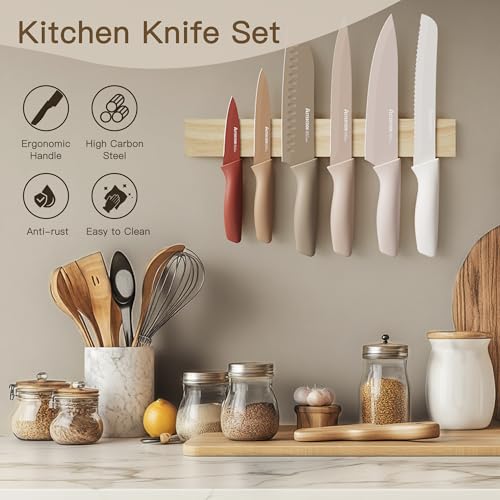 Astercook Knife Set, 13 Pieces Kitchen Knives Set with Healthy Anti-Rust Coating, Dishwasher Safe, Stainless Steel Chef Knife Sets with 6 Blade Guards, Perfect Holiday Gifts for Kitchen - Image 5