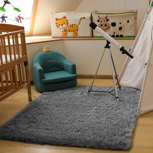 Ophanie Area Rugs for Living Room Bedroom, Upgrade Non-Slip Fluffy Soft Grey Shag Carpet, Indoor Floor Gray 4x6 Fuzzy Shaggy Living Room Plush Rug for Kids Home Dorm Decor Aesthetic - Image 7
