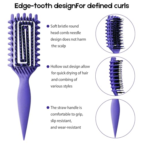 Curly Hair Brush Candybrush Curl Defining Brush for Detangling Shaping and Defining Curls for Women, Men, Wet & Dry Hair (Purple) - Image 3