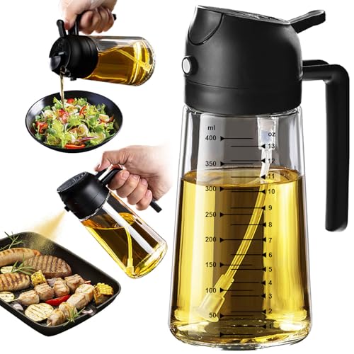 TrendPlain 16oz/470ml Glass Olive Oil Sprayer for Cooking – 2 in 1 Olive Oil Dispenser Bottle for Kitchen Gadgets and Air Fryer Accessories, Salad, BBQ - Black - Image 2