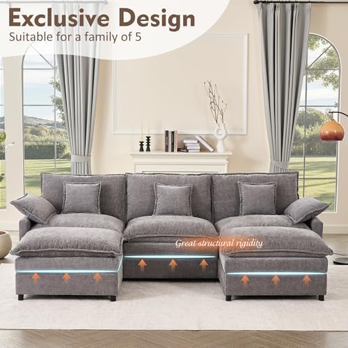GOSUHI 108" U Shaped Couch, Modular Sectional Sofa, 3-Seater Comfy Cloud Couch with Movable Ottoman, Deep Seat Couches for Living Room, Chenille, Slate - Image 4