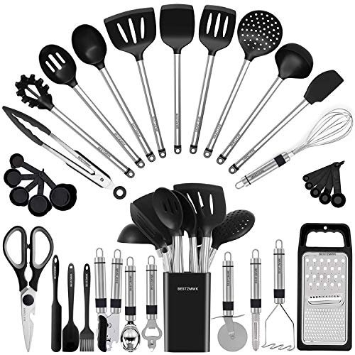Kitchen Utensil Set-Silicone Cooking Utensils-33 Kitchen Gadgets & Spoons for Nonstick Cookware-Silicone and Stainless Steel Spatula Set-Best Kitchen Tools, Useful Pots and Pans Accessories - Image 2