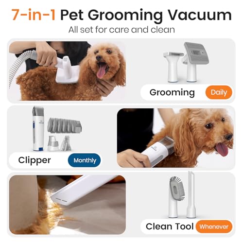 oneisall Dog Grooming Vacuum, Pet Grooming Vacuum with Clipper Nail Grinder, 1.5L Dust Cup Dog deshedding Vacuum Brush with 7 Pet Grooming Tools for Shedding Pet Hair, Home Cleaning(Blue) - Image 3