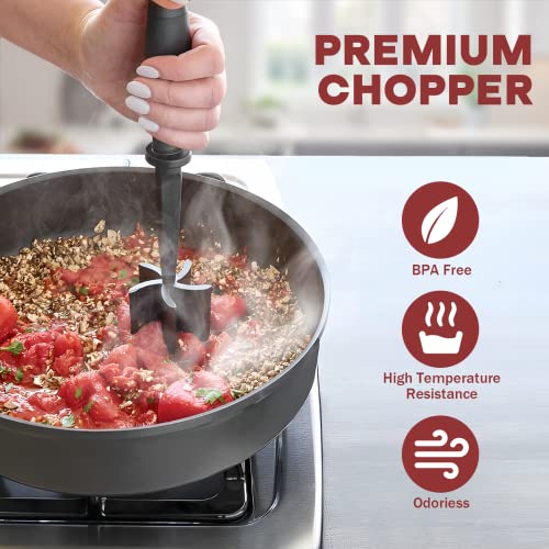 Meat Chopper, Hamburger Grinder, Premium Heat Resistant Smasher for Ground Beef, Burger Grinder Nylon Potato Mix Tool, Meat & Poultry Tenderizers-Black - Image 7