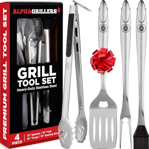 Alpha Grillers Grilling Accessories - Grilling Gifts for Men - BBQ Accessories Grill Tools Set with Spatula, Fork, Brush & Tongs - Outdoor Barbecue Utensils Gifts for Men Dad Him Boyfriend - Image 2