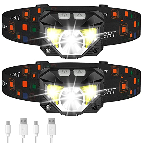 LHKNL Headlamp Flashlight, Lumen Ultra-Light Bright LED Rechargeable Headlight with White Red Light, 2-Pack Waterproof Motion Sensor Head Lamp,8 Modes for Outdoor Camping Running Hiking Fishing - Image 2