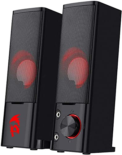 Redragon GS550 PC Gaming Speakers, 2.0 Channel Desktop Computer Sound Bar with Compact Maneuverable Size, Headphone Jack, Quality Bass & Decent Red Backlit, USB Powered w/ 3.5mm Cable - Image 2