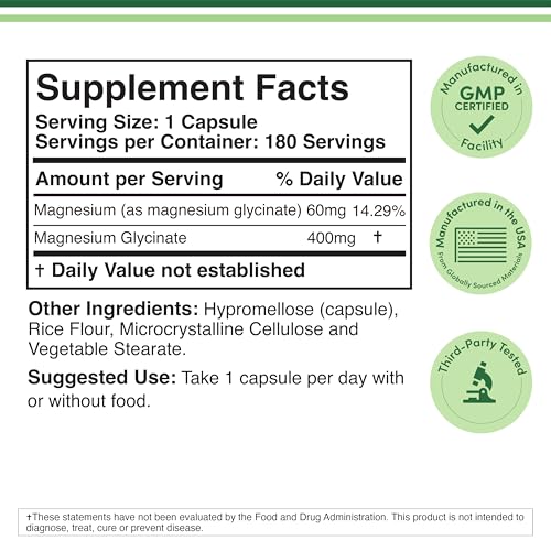 Double Wood Supplements Magnesium Glycinate 400mg | 180 Capsules | Sleep, Muscle, & Heart Support | Vegan, Third Party Tested, Gluten Free, Non-GMO - Image 3