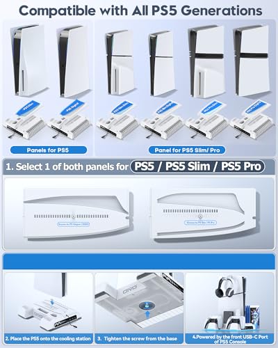 PS5/Slim/Pro Stand and Cooling Station with LED Controller Charging Station for PlayStation 5 Console, Controller Charger, Cooling Stand, PS5/Slim/Pro Accessories Kit with 3 Level Cooler Fan - Image 3