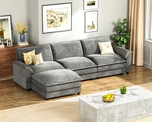 Homall 119" Modular Sectional Sofa, L Shaped Sofa Couch with Reversible Ottoman, DIY Combination Chenille Deep 3-Seat Cloud Couch for Living Room, Apartment (Light Grey, L Shaped Sofa) - Image 2