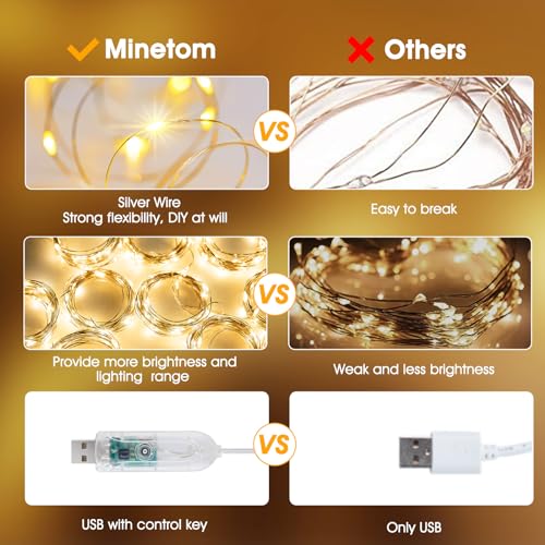 Minetom Curtain Lights, 300 LED Dimmable Fairy Lights Twinkle Lights with Remote and Timer, 8 Modes, USB Powered String Lights for Room Wall Party Xmas Indoor Decor, Warm White - Image 4