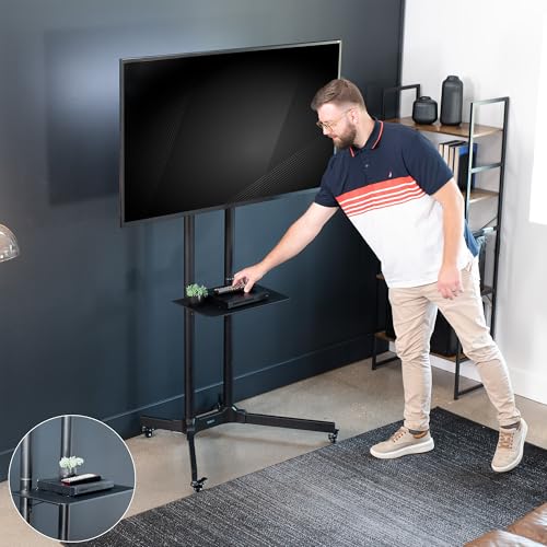 VIVO Mobile TV Cart for 32 to 83 inch Screens up to 110 lbs, LCD LED OLED 4K Smart Flat and Curved Panels, Rolling Stand with Laptop DVD Shelf, Locking Wheels, Max VESA 600x400, Black, STAND-TV03E - Image 8