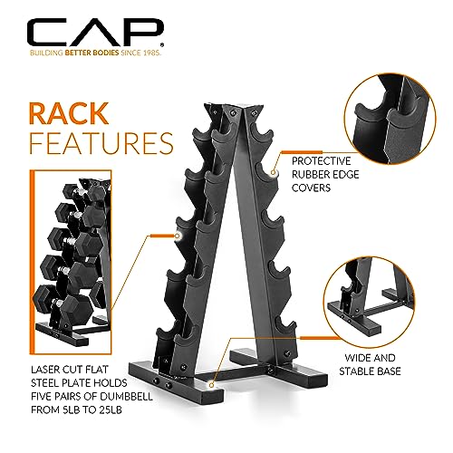 CAP Barbell 150 LB Rubber Coated Hex Dumbbell Hand Weight Set with Vertical Storage Rack - Chrome Handle | Black Rack - Image 5