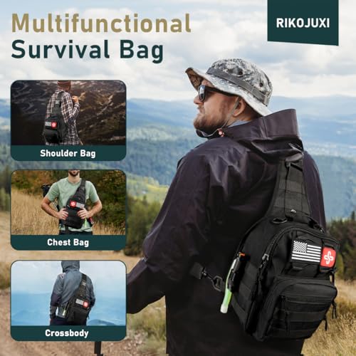 Survival Kit, 262Pcs Survival Gear and Supplies with First Aid Kit Pouch and Crossbody Bag, Emergency Kit with Tent, Camping Axe Hammer, Survival Shovel w/Pick, Bug Out Bag Gifts for Men Women - Image 10