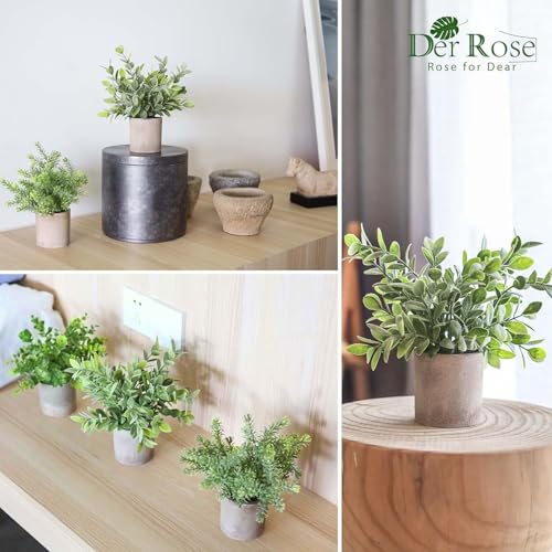 Der Rose 3 Pack Mini Potted Fake Plants Artificial Plastic Eucalyptus Plants Topiaries for Home Office Desk Farmhouse Room Bathroom Decor - Image 5