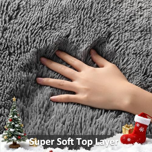 Ophanie Area Rugs for Living Room Bedroom, Upgrade Non-Slip Fluffy Soft Grey Shag Carpet, Indoor Floor Gray 4x6 Fuzzy Shaggy Living Room Plush Rug for Kids Home Dorm Decor Aesthetic - Image 4