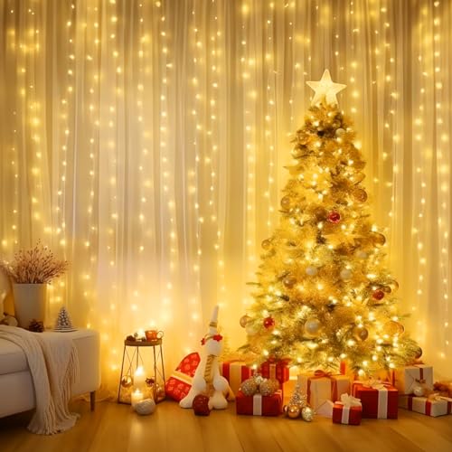Minetom Curtain Lights, 300 LED Dimmable Fairy Lights Twinkle Lights with Remote and Timer, 8 Modes, USB Powered String Lights for Room Wall Party Xmas Indoor Decor, Warm White - Image 3