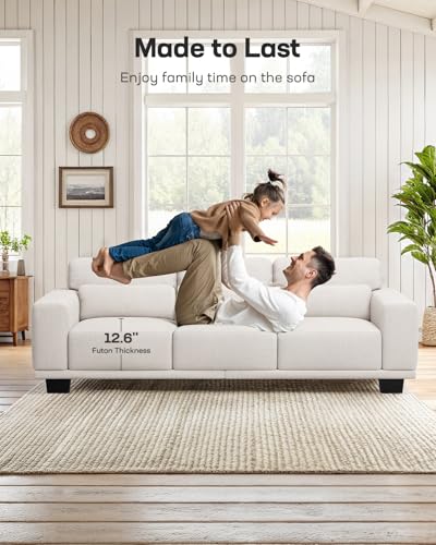 Marsail Modern 89 Inch Linen Fabric Sofa, 3-Seater Couch with Wide Armrests, Deep Cushions & Removable Washable Covers, Comfortable Living Room Furniture, Beige - Image 5