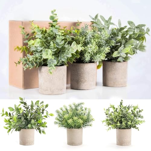 Der Rose 3 Pack Mini Potted Fake Plants Artificial Plastic Eucalyptus Plants Topiaries for Home Office Desk Farmhouse Room Bathroom Decor - Image 9