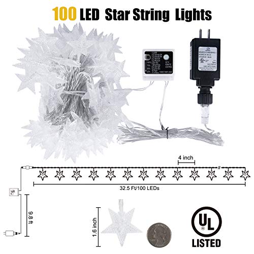 Star String Lights Plug in - 33 ft 100 LED Star Fairy String Lights with Remote and Timer, Waterproof for Bedroom Porch Wedding Party Patio Garden Tent Indoor Outdoor Décor, Warm White - Image 3