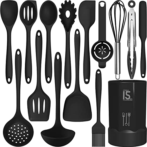 Silicone Cooking Utensils Set - 446°F Heat Resistant Kitchen Utensils,Turner Tongs,Spatula,Spoon,Brush,Whisk,Kitchen Utensil Gadgets Tools Set for Nonstick Cookware,Dishwasher Safe (BPA Free) - Image 2
