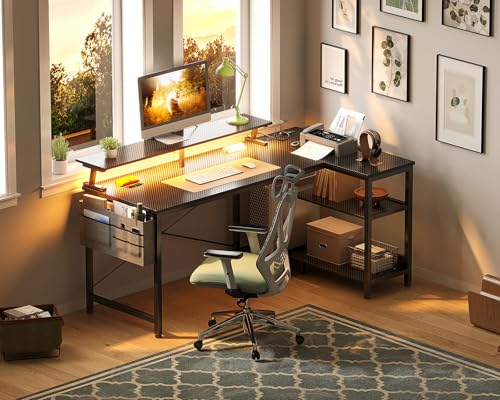 ODK 48 Inch Gaming Desk with USB Charging Ports and LED Lights, Reversible L Shaped Computer Desk with Storage Shelves & Monitor Stand, Corner Gamer Desk Table with Power Outlets, Black - Image 10