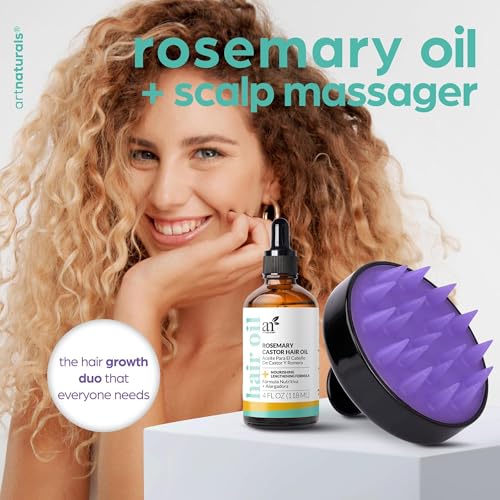 Artnaturals Organic Rosemary Castor Hair Oil + Massager Hair Growth Set Hair Growth Oil 4 ounces with Coconut & Olive Oil for Dry, Damaged & Split End - Image 3