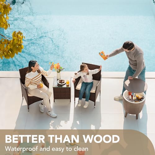 Devoko Patio Porch Furniture Sets 3 Pieces PE Rattan Wicker Chairs with Table Outdoor Garden Furniture Sets (Brown/Beige) - Image 7