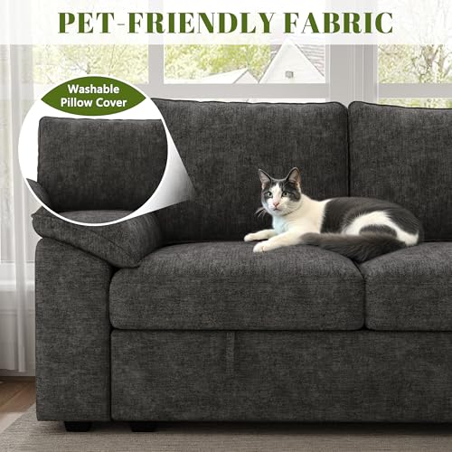 SUAWY 108 Inch Sectional Sleeper Sofa with Pull Out Bed, U Shaped 7 Seat Modular Sectional Sofa with Storage, Sectional Couches for Living Room, Cloud Modular Couch,Removable Sofa Cover, Dark Grey - Image 9