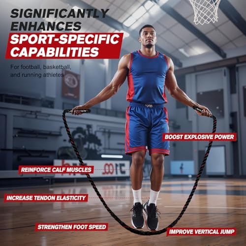 HPYGN Weighted Heavy Skipping/Jump Rope 9.2ft 2.8LB for fitness, Exercise, boxing Gym Training, Home Workout, Improve Strength and Building Muscle, Total Body Workout Equipment for Men - Image 6
