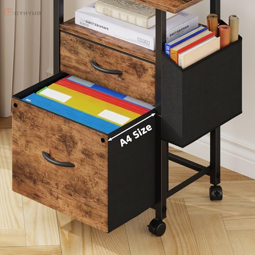 GYIIYUO 2 Drawer File Cabinet with 24'' Extended Desktop, Mobile Filing Cabinet, Rolling File Cabinet with Side Bag, Fabric Drawer, Fits A4/Letter Size, Printer Stand Home Office, Light Brown - Image 7