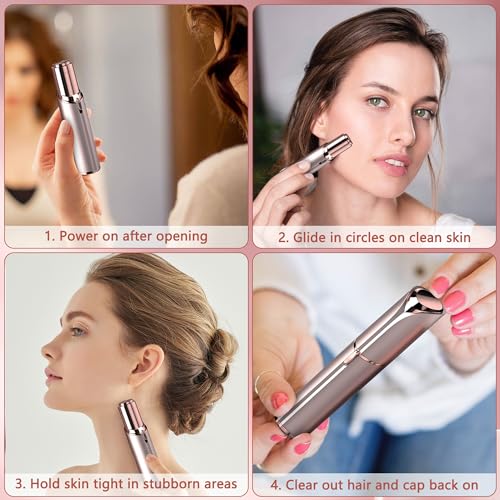 Facial Hair Remover for Women - as Seen on TV Painless Face Shaver - Electric Hair Removal Device for Face Lips Peach Fuzz with Light (Blue) - Image 5