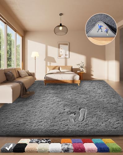 Ophanie Area Rugs for Living Room Bedroom, Upgrade Non-Slip Fluffy Soft Grey Shag Carpet, Indoor Floor Gray 4x6 Fuzzy Shaggy Living Room Plush Rug for Kids Home Dorm Decor Aesthetic - Image 2