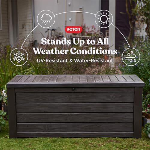 Keter Westwood 150 Gallon Deck Box Organizer, Doubles as 2-Person Bench Seat, Brown – Large Resin Outdoor Storage and Seating with Lockable Lid for Garden, Pool, and Patio - Image 6