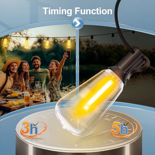 Outdoor String LED Patio Lights - 100Ft 30M Outside Waterproof Light with Remote Dimmable ST38 Shatterproof Bulb Connectable Hanging Outdoor Electric Lighting for Backyard Yard Gazebo Porch Party - Image 4