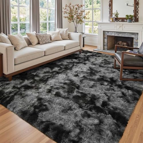 6x9 Ft Large Shag Rugs for Living Room Decor, Tie-Dyed Ultra Soft Fluffy Furry Area Rugs for Bedroom Indoor Floor, Aesthetic Carpet for Kids Home (Dark Grey) - Image 2