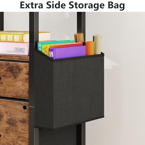 GYIIYUO 2 Drawer File Cabinet with 24'' Extended Desktop, Mobile Filing Cabinet, Rolling File Cabinet with Side Bag, Fabric Drawer, Fits A4/Letter Size, Printer Stand Home Office, Light Brown - Image 6