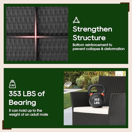 FDW | 4-Piece Patio Furniture Set | Black | Outdoor Wicker Furniture with Coffee Table | Modern Rattan Chairs Conversation Set | Outdoor Seating | Weather-Resistant | for Porch, Garden, Lawn - Image 6