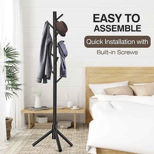 WANGMUXIA Coat Rack, Freestanding Coat Rack with 8 Hooks and 3 Adjustable Size Tree Coat Racks for Bedroom, Hallway, Entrance, Office, for Hats, Coats, Scarves, Handbags - Image 7
