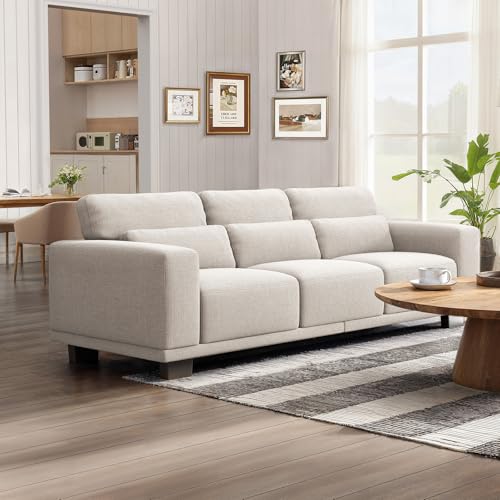Marsail Modern 89 Inch Linen Fabric Sofa, 3-Seater Couch with Wide Armrests, Deep Cushions & Removable Washable Covers, Comfortable Living Room Furniture, Beige - Image 2