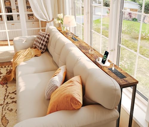 SUPERJARE 78.8 inch Narrow Console Table with Outlet, Sofa Table Set of 2, Behind Couch Table, Long Entryway Tables with Charging Station, for Living Room, Rustic Brown - Image 7