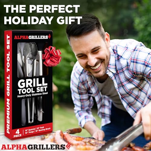 Alpha Grillers Grilling Accessories - Grilling Gifts for Men - BBQ Accessories Grill Tools Set with Spatula, Fork, Brush & Tongs - Outdoor Barbecue Utensils Gifts for Men Dad Him Boyfriend - Image 4