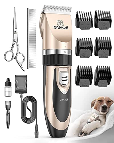 oneisall Dog Clipper Low Noise, Dog Grooming Kit with Rechargeable, Pet Shaver Cordless Electric Quiet Hair Clipper Set for Dogs Cats Pets(Gold) - Image 2