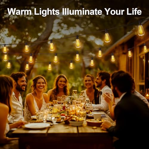 Outdoor String LED Patio Lights - 100Ft 30M Outside Waterproof Light with Remote Dimmable ST38 Shatterproof Bulb Connectable Hanging Outdoor Electric Lighting for Backyard Yard Gazebo Porch Party - Image 9