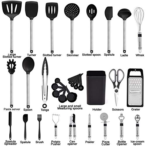 Kitchen Utensil Set-Silicone Cooking Utensils-33 Kitchen Gadgets & Spoons for Nonstick Cookware-Silicone and Stainless Steel Spatula Set-Best Kitchen Tools, Useful Pots and Pans Accessories - Image 4
