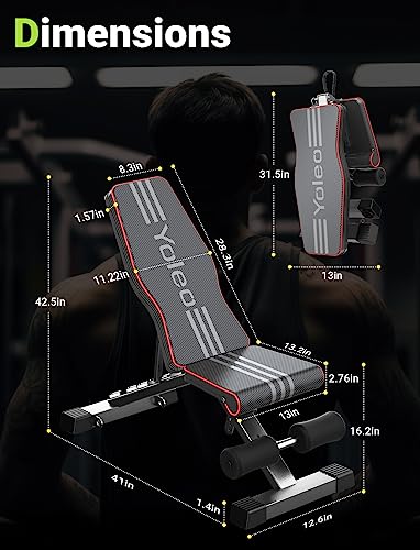 Yoleo Adjustable Weight Bench for Full Body Workout; Foldable Bench Press Bench of Home Gym Strength Training; Incline Decline Flat Utility Workout Bench with Quick Folding& Fast Adjustment (Black) - Image 7