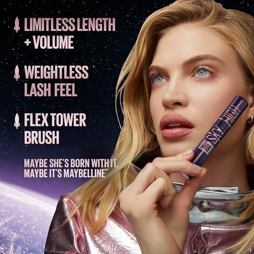 Maybelline Lash Sensational Sky High Washable Mascara Makeup, Volumizing, Lengthening, Defining, Curling, Multiplying, Buildable Formula, Blackest Black, 1 Count - Image 4