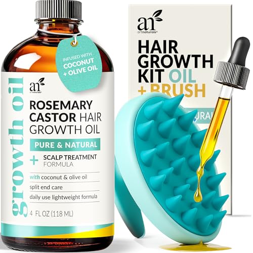 Artnaturals Organic Rosemary Castor Hair Oil + Massager Hair Growth Set Hair Growth Oil 4 ounces with Coconut & Olive Oil for Dry, Damaged & Split End - Image 2